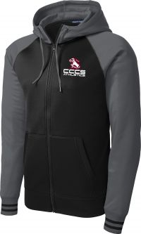Sport-Tek Men's Varsity Fleece Full-Zip Hooded Jacket, Black/Dark Smoke Grey